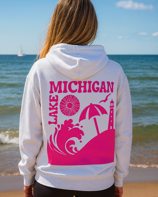 Lake Michigan Hoodie -Pink | Great Lakes Life Collection