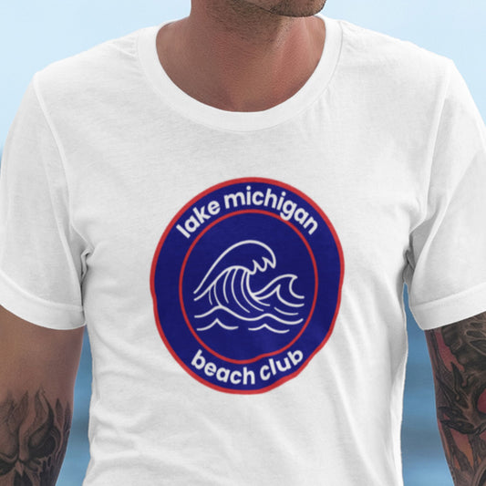 Lake Michigan Beach Club T-Shirt - Red/Blue