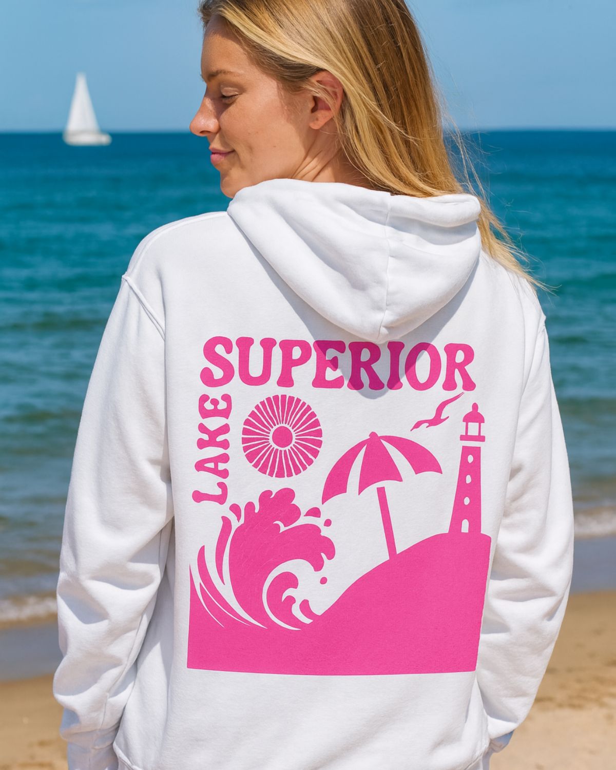 Lake Superior Hoodie -  Pink - Great Lakes Life Collection