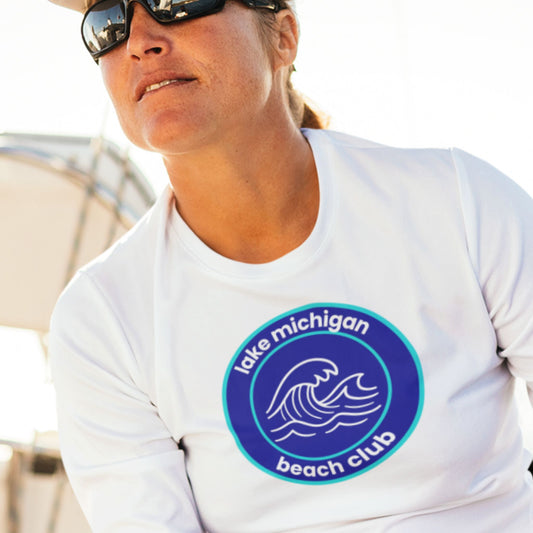 Lake Michigan Beach Club Long Sleeve T-Shirt - Aqua/Navy