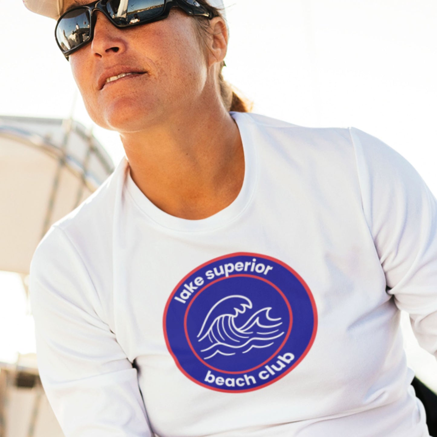 Lake Superior Beach Club Long Sleeve T-Shirt - Red/Blue