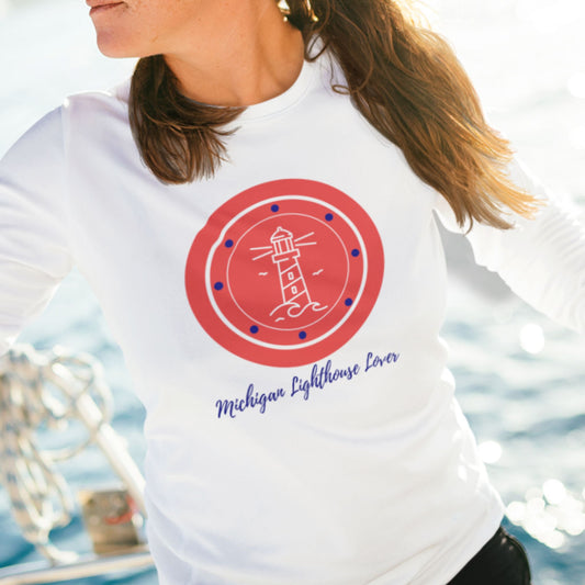 Michigan Lighthouse Lover Long Sleeve T-Shirt - Red/White