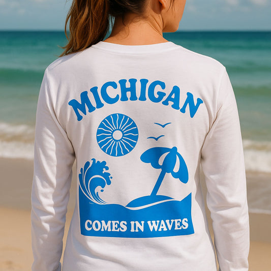 Waves.Wonder.Water Long Sleeve Tee - White/Blue