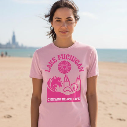 Chicago Beach Life T-Shirt - Hot Pink |
