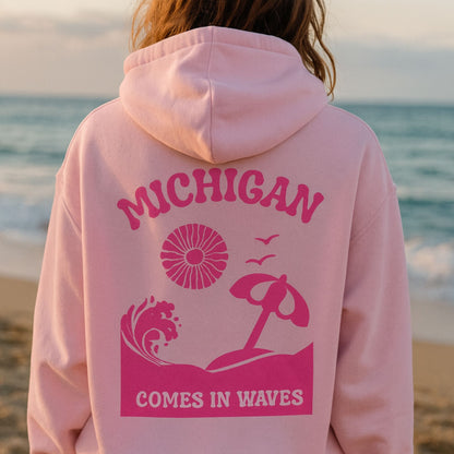 Waves.Wonder.Water Michigan Hoodie - Hot Pink