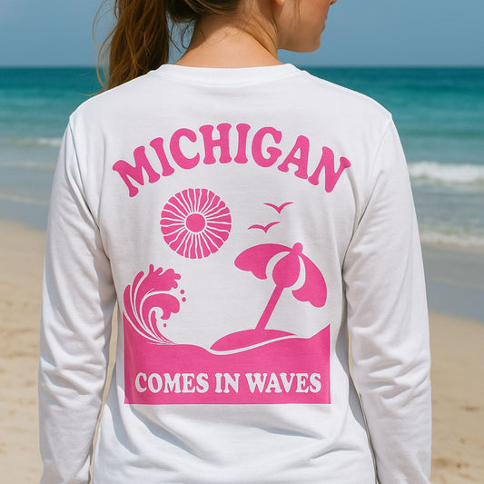Waves.Wonder.Water Long Sleeve Tee - White/Pink